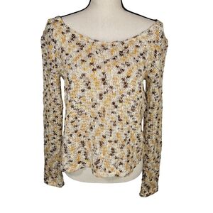 Mink Pink Textured Crochet Knit Sweater, Brown/Orange, XS